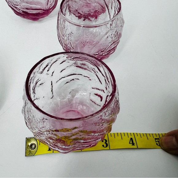 VTG Morgantown Seneca Driftwood Crinkle Pink Roly Poly Glasses Tumblers Set of 4 - Picture 15 of 17